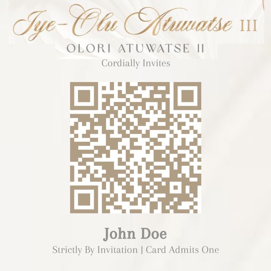 Custom QR invitation card for the Iye-Olu Atuwatse III 70th birthday